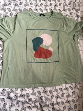 SHEIN Sage Green Long Sleeve Tee with Abstract Print